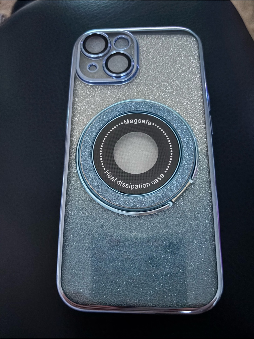 Magsafe Heat Dissipation Glitter  Phone Case with Ring Stand - Blue IPhone 15
